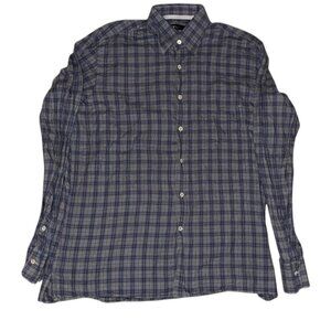Canali Blue and white plaid button-up shirt